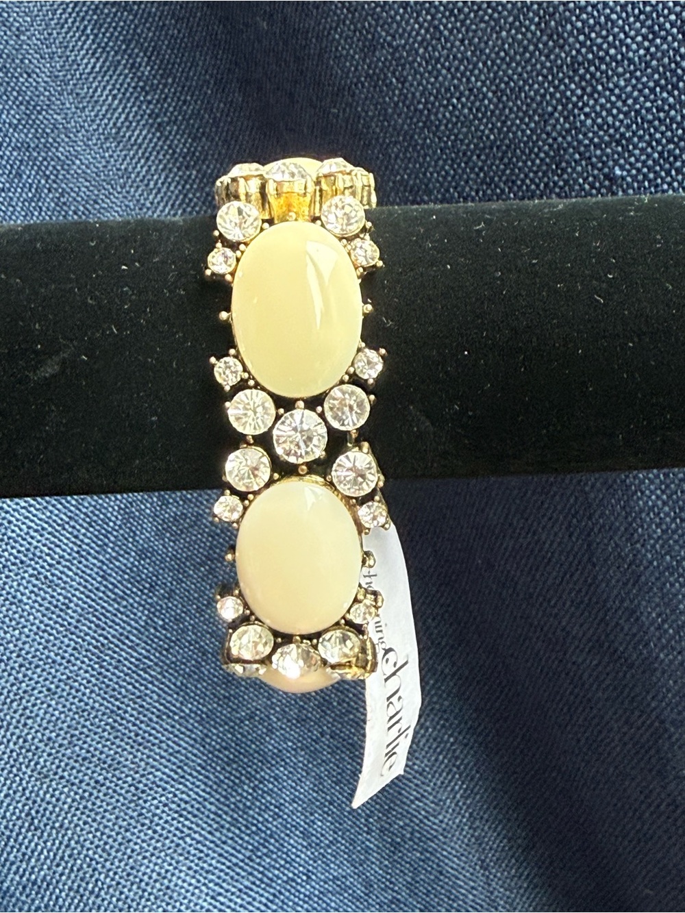 Charming Charlie Cream Cabochon Rhinestone Stretch Bracelet